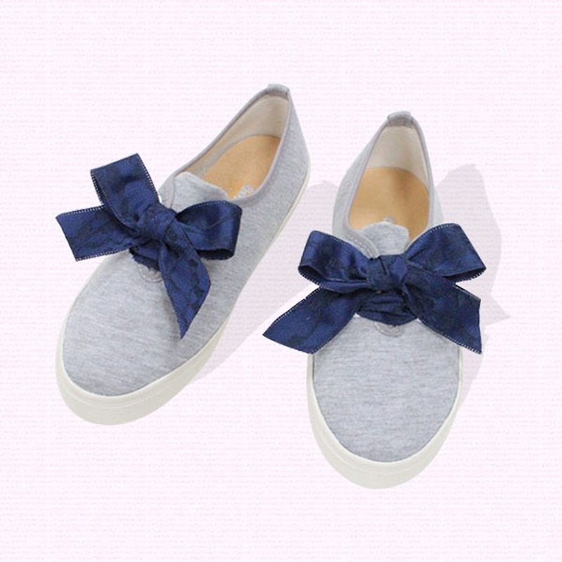 Lace casual shoes - gray blue - รองเท้าเด็ก - ผ้าฝ้าย/ผ้าลินิน สีเงิน