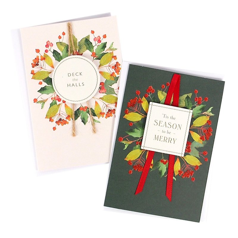 シンプルな立体リース クリスマスボックスカード 2種 計10枚【ホールマークカード クリスマスシリーズ】 - カード・はがき - 紙 多色