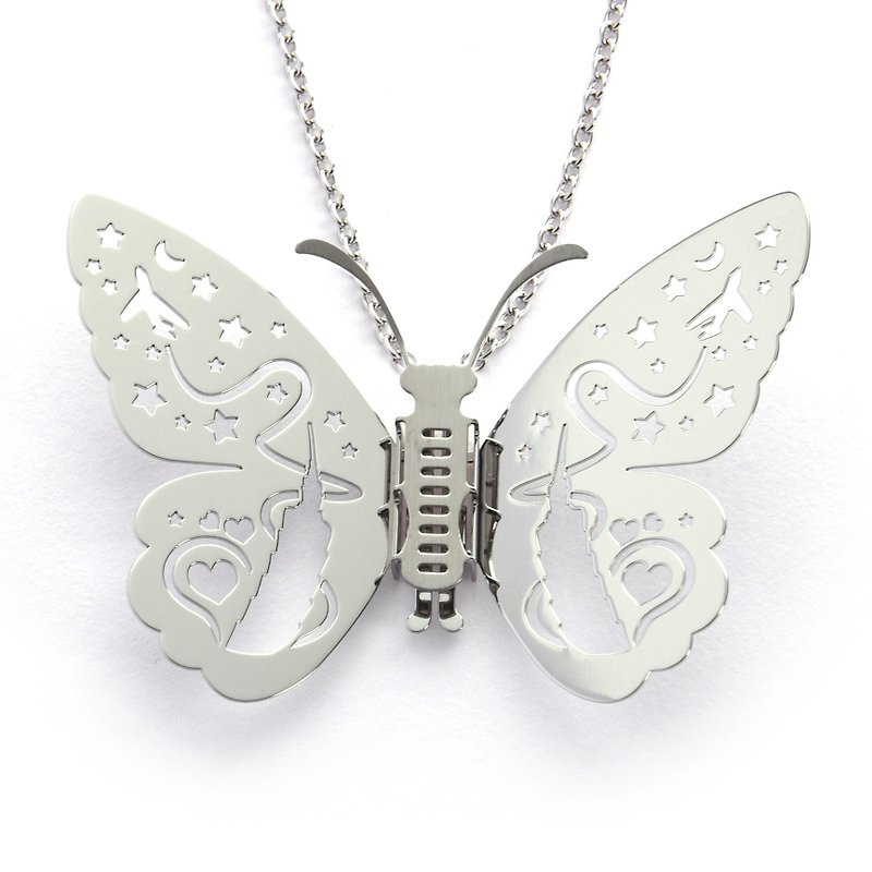 Interchangeable Wings Butterfly Necklace Taipei 101 (Silver) Medical Grade Stainless Steel Will Not Oxidize Allergies - สร้อยคอ - โลหะ สีเงิน
