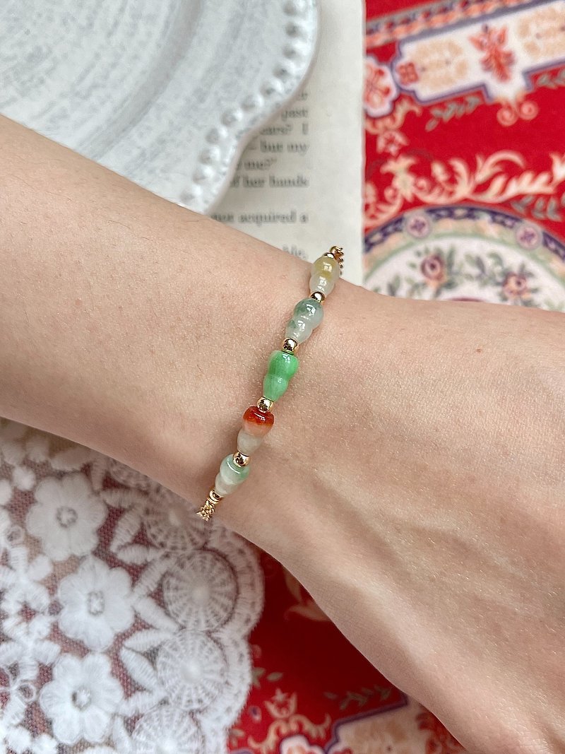 Natural Jadeite Type A - 14K Gold Filled Rainbow Jade Hulu Bracelet gift - สร้อยข้อมือ - หยก หลากหลายสี