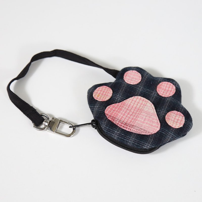 Cat paw dyed fabric lanyard coin purse (including hook string) [820541] - กระเป๋าสตางค์ - ผ้าฝ้าย/ผ้าลินิน สีดำ