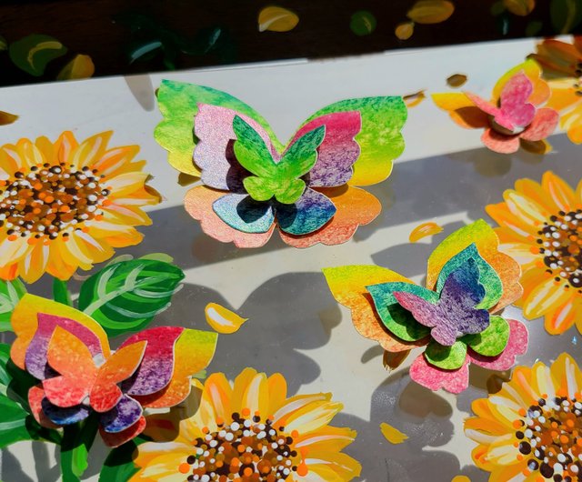 受注生産/ひまわりと蝶々】 透明アート 影絵 インテリア 花 夏