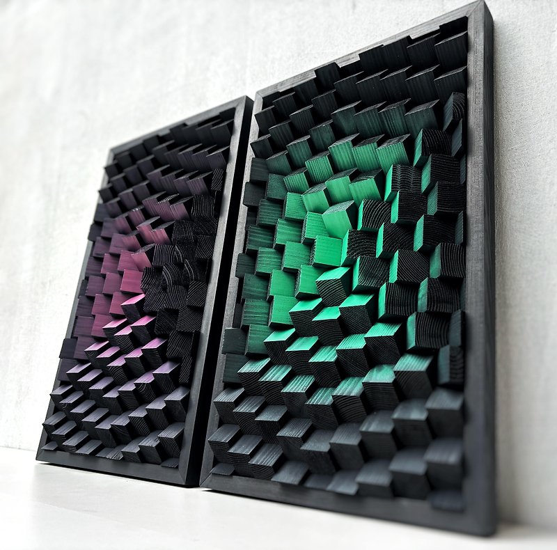 Set of 2 Sound Diffusers - 3D Wood Wall Art - Acoustic Panels - Music Room Decor - 牆貼/牆身裝飾 - 木頭 多色