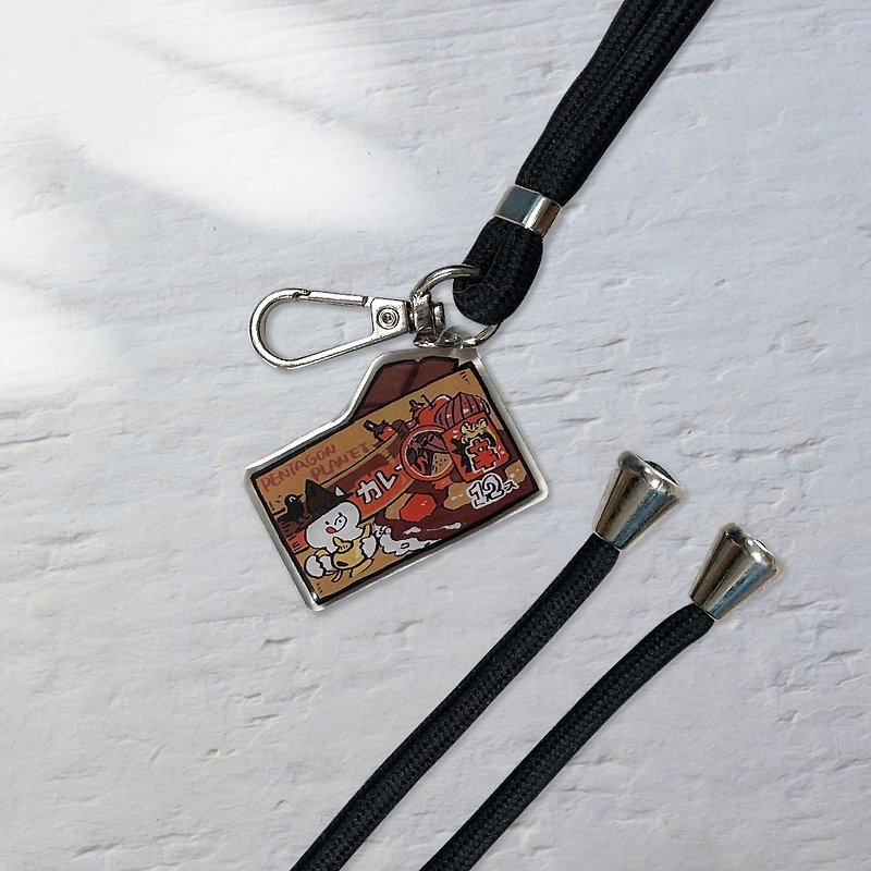 Daily curry mobile phone double-sided sling/Pentagram - Lanyards & Straps - Other Materials Black