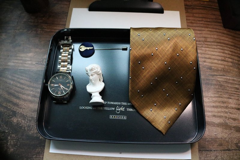 薑黃色小水滴真絲領帶桑蠶絲紳士正裝necktie - 領帶/領帶夾 - 絲．絹 黃色