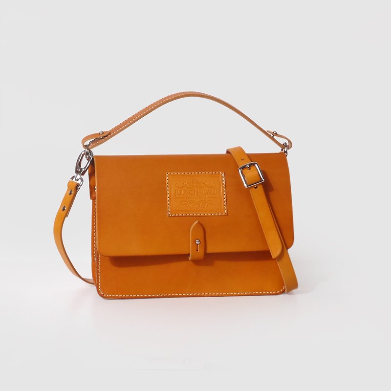 Original design handmade vegetable tanned cowhide double-layer briefcase handbag leather female bag shoulder messenger bag - กระเป๋าแมสเซนเจอร์ - หนังแท้ 