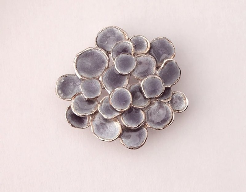 Cloisonne brooch Silver 925 light purple enamel glass mori - Brooches - Other Metals Purple