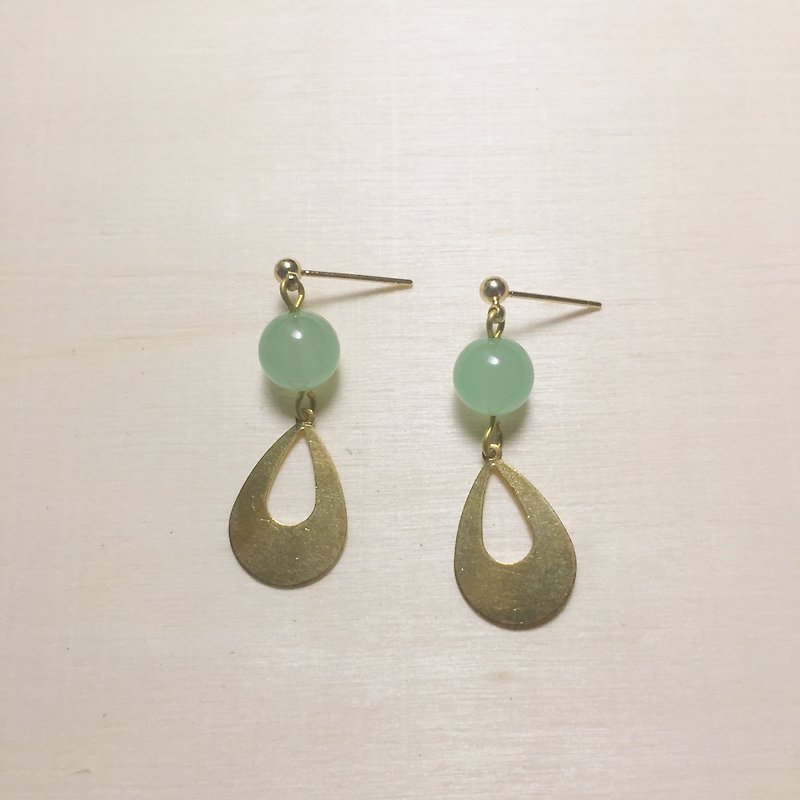 果綠玉石水滴耳環 - 耳環/耳夾 - 玉石 綠色