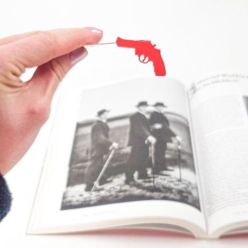 Design Atelier Article Metal bookmark Hnad gun - small bookish gift for fans of detectives.