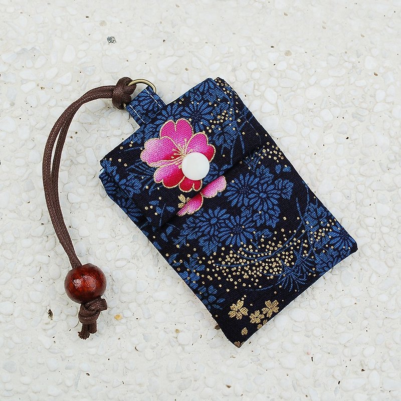 Sakura flying card bag _ blue / card holder business card bag - ที่ใส่บัตรคล้องคอ - ผ้าฝ้าย/ผ้าลินิน สีน้ำเงิน