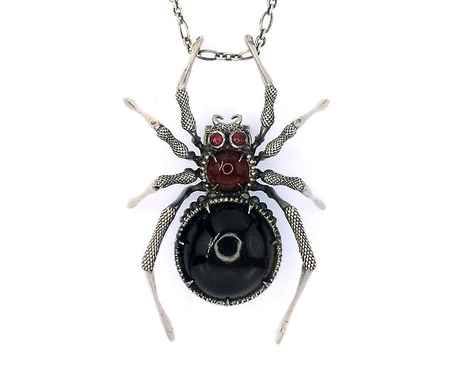 Black Widow Pendant Necklace Solid 925 Sterling Silver Nature Spider Halloween