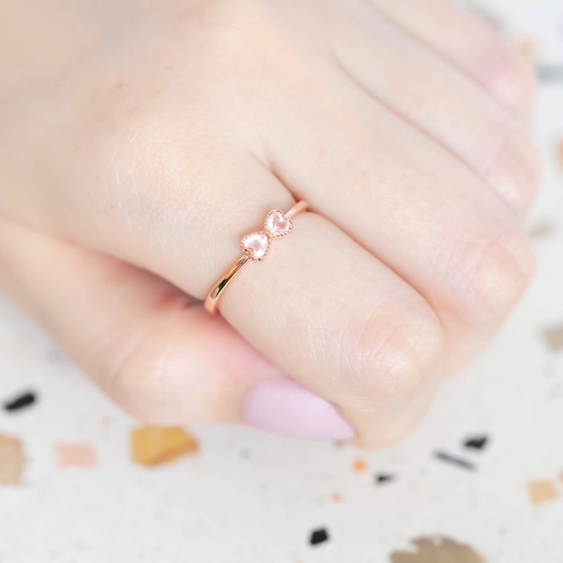 粉晶925純銀蝴蝶結戒指 可調式戒指 - 戒指 - 寶石 銀色