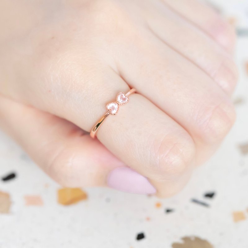 Rose Quartz 925 Sterling Silver Bow Ring Adjustable Ring - แหวนทั่วไป - เครื่องเพชรพลอย สีเงิน