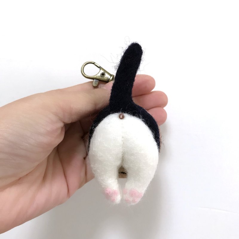 Fat Roast Chicken Butt_Benz Cat_Leather Wool Felt Keyring_Free Stamp of 10 English Letters - Keychains - Wool Black
