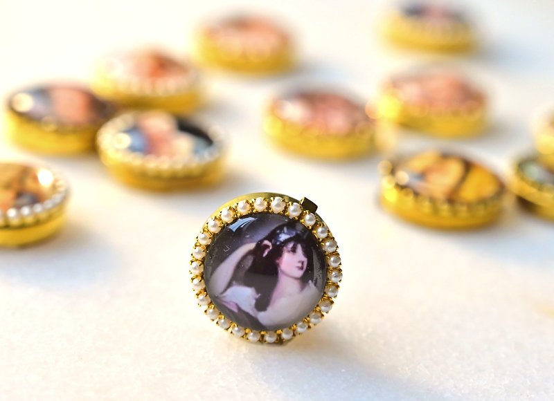 ボタンカバー 手作りのボタン飾り～Retro Little Fresh～名画シリーズ：サリー・シドンズの肖像 - ブローチ - ガラス 多色