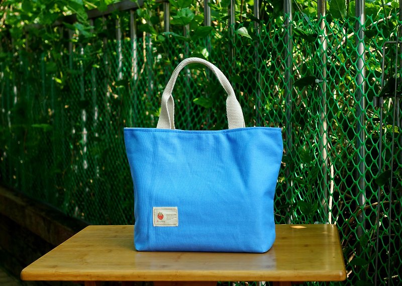 Sky blue tote running around (small, S-size) - Handbags & Totes - Cotton & Hemp Blue