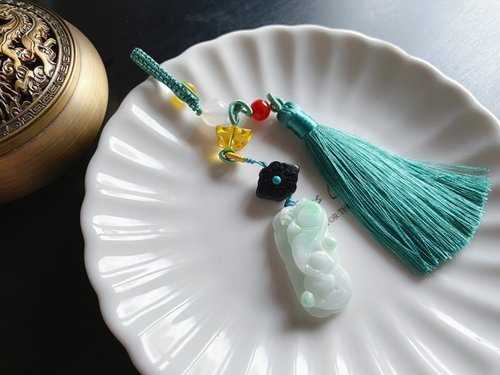 樂藏｜輕珠寶｜手作能量 天然緬甸玉翡翠 白底青飄陽綠 荷葉魚 翡翠 禮物 天然石 包
