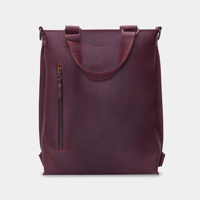 勃艮第酒紅復古皮革兩用包——皮革背包與肩背包 - 手提包/手提袋 - 真皮 紫色
