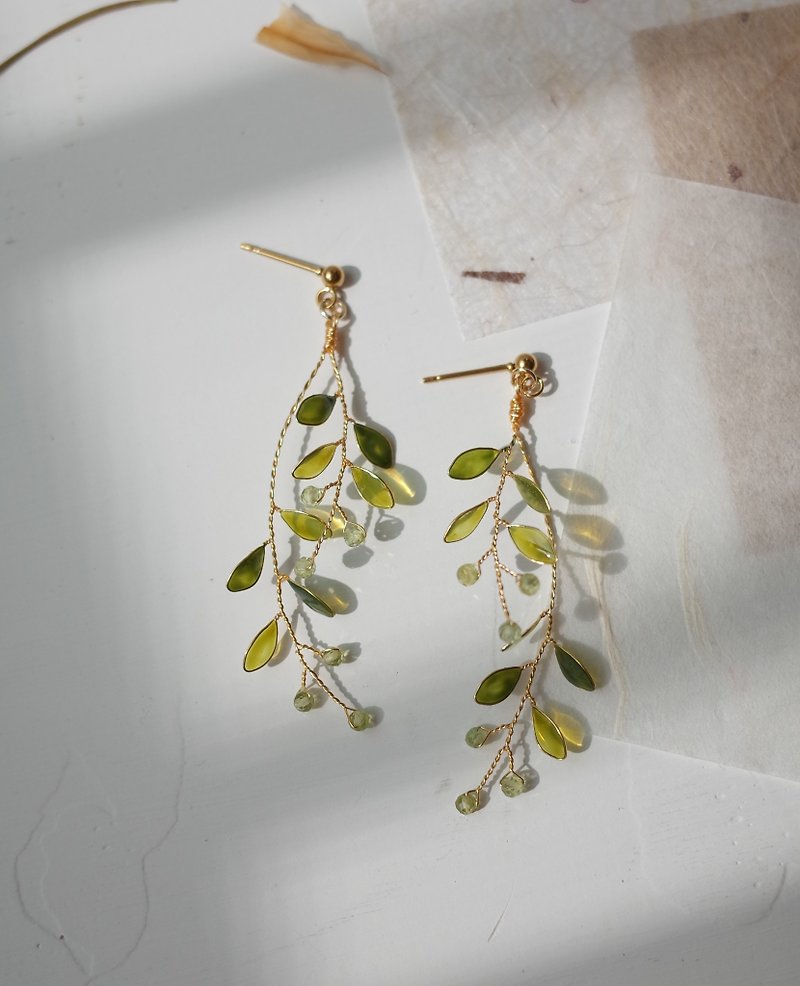 Small leaves branch-handmade resin earrings wedding