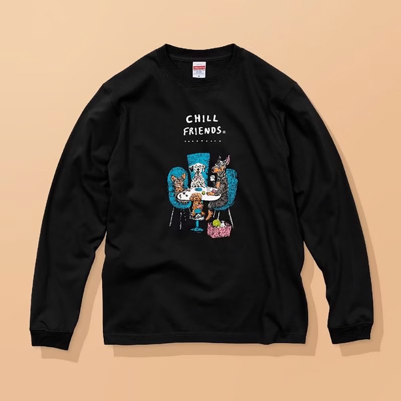 CHILL FRIENDS_Dog party  / Reliable Quality / Classic Cotton Long-sleeved - 女 T 恤 - 棉．麻 白色