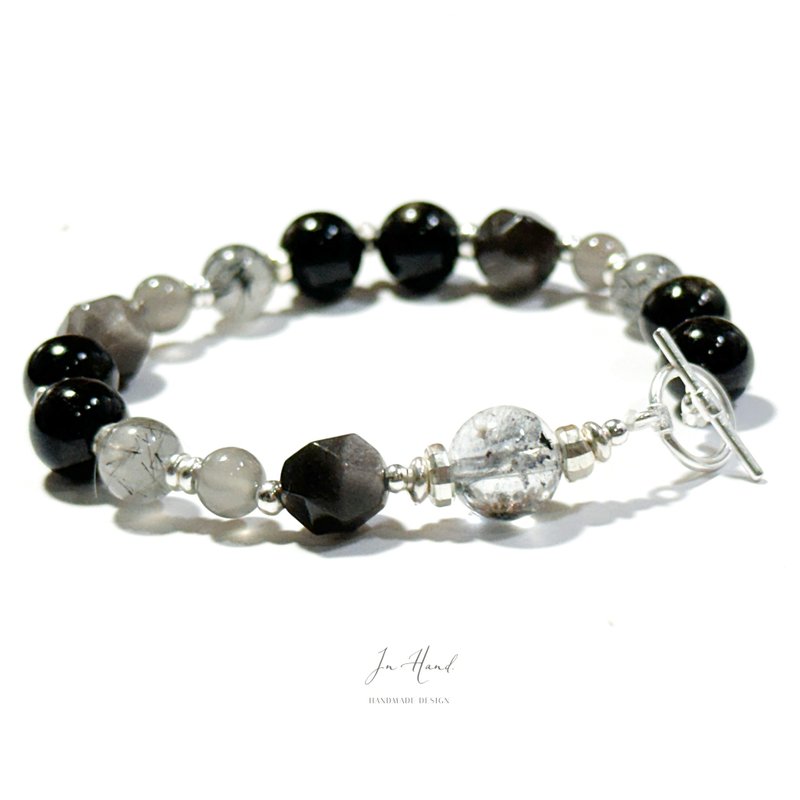 鎏金覺醒-金運石.黑髮晶.閃靈鑽-純銀設計款 - 手鍊/手環 - 水晶 黑色