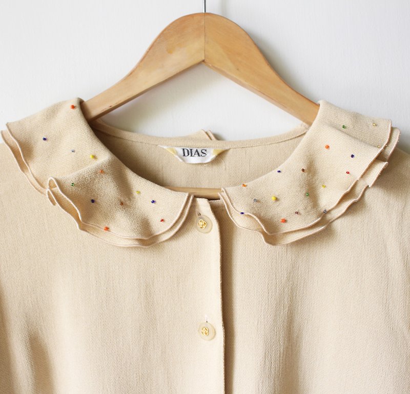 Already jiho transformation of vintage seam beads rice shirt - เสื้อเชิ้ตผู้หญิง - เส้นใยสังเคราะห์ สีเหลือง