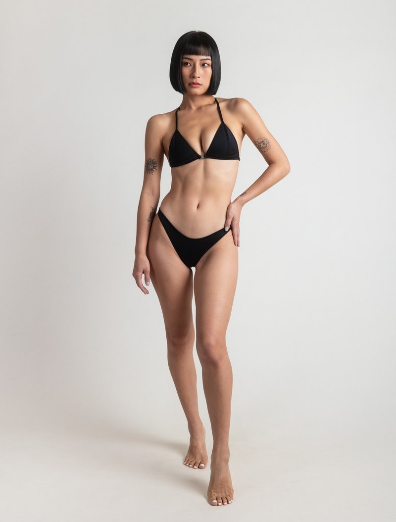 Black classic black/1.5mm NBR front button triangle bikini/Top - Women's Swimwear - Other Materials Black