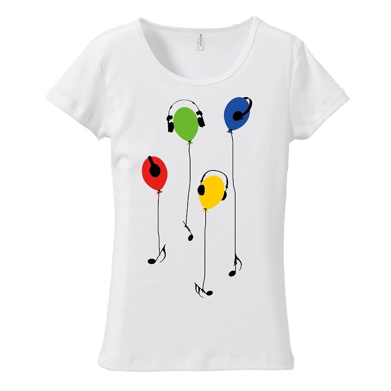 [Women's T-shirt] Music Balloon - เสื้อยืดผู้หญิง - ผ้าฝ้าย/ผ้าลินิน ขาว