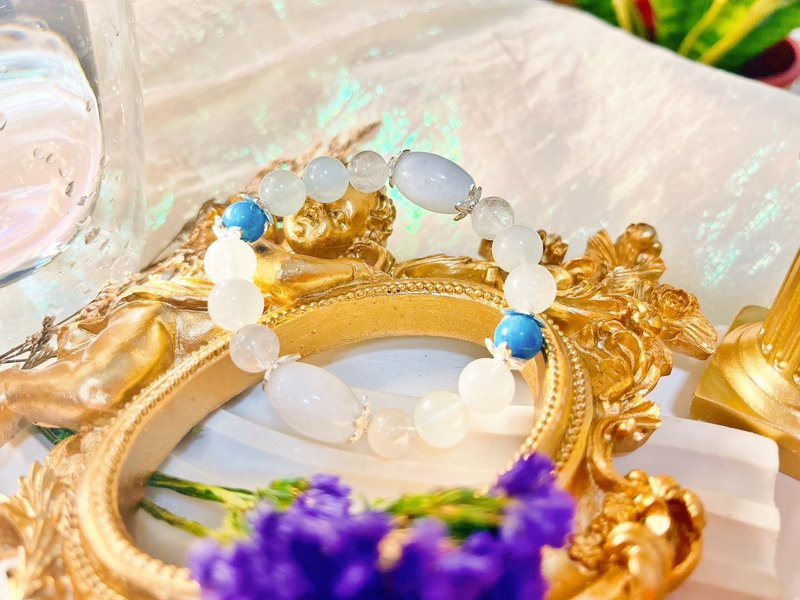 【白月淡水 | 靈魂專屬寶物 | 水晶手環】月光石|藍磷灰石|海藍寶 - 手鍊/手環 - 水晶 白色