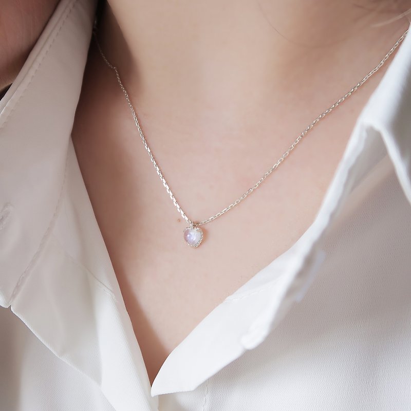 925 sterling silver love moonstone necklace clavicle chain long chain short chain free gift packaging - สร้อยคอ - เงินแท้ ขาว