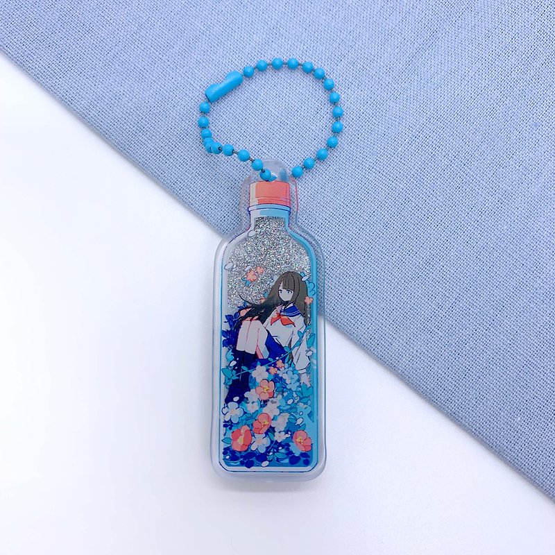Acrylic Pendant with Flowing Sand | High School Girl in Water Bottle - Keychains - Plastic Multicolor