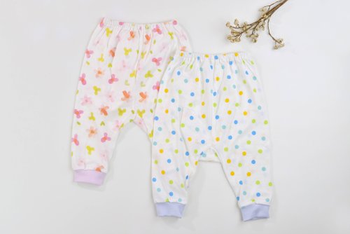 Newstar明日之星 MIT純棉 寶寶長褲。專為嬰兒 新生兒設計寬褲襠-點點&花朵 3M/6M