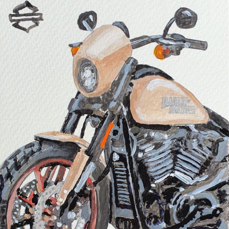 Motorcycle Harley Davidson Painting Original Artwork 2023 Low Rider S Postcard - Posters - Other Materials Khaki