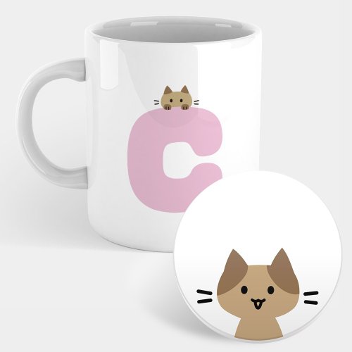 PIXO.STYLE 貓咪 英文字母C 馬克杯 杯墊 PU038