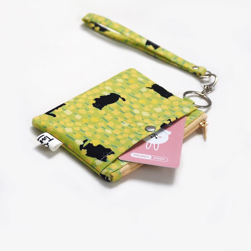 Canvas Polyester Coin Pouch Wristlet Strap - Little Black Cats - Coin Purses - Polyester Yellow