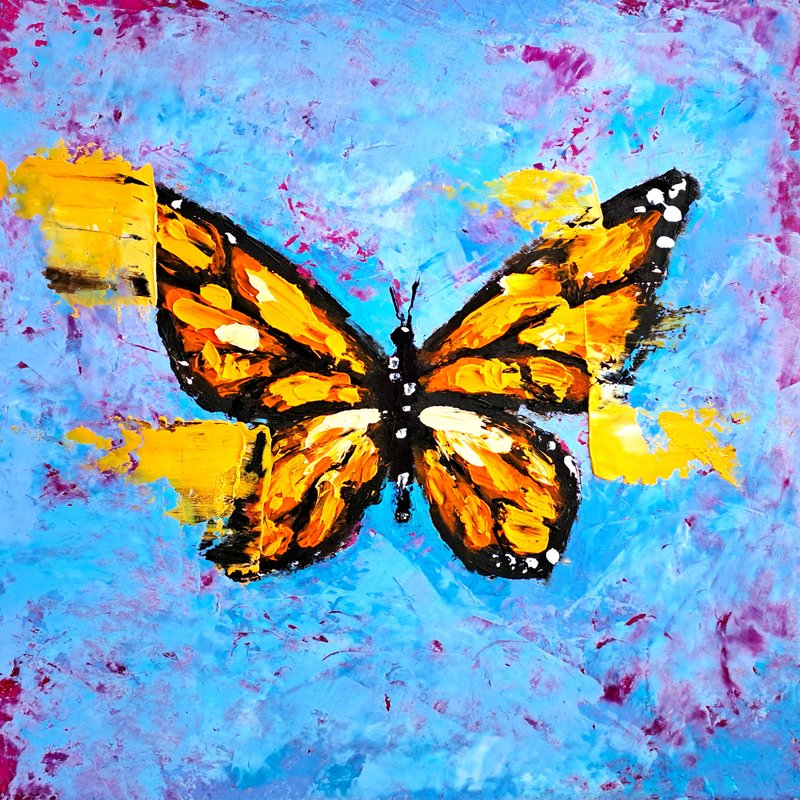 Monarch Painting Butterfly Original Art Insect Oil Painting Monarch Butterfly - โปสเตอร์ - วัสดุอื่นๆ หลากหลายสี