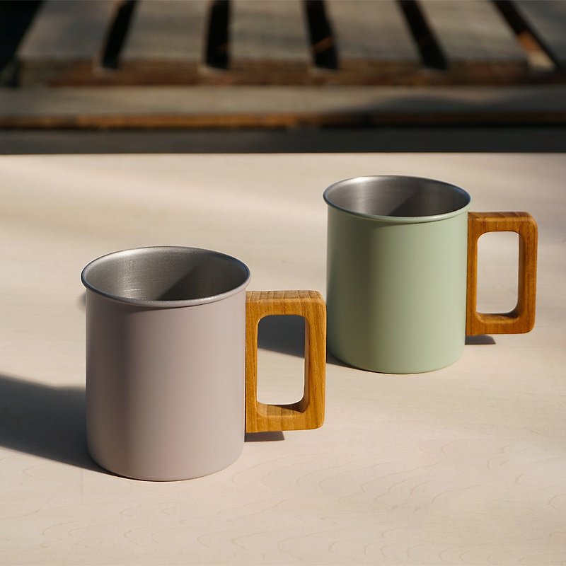 padou Wood and Stainless Mug M-size 300ml Outdoor Camping Cafe Big Gift Japan - แก้วมัค/แก้วกาแฟ - สแตนเลส หลากหลายสี