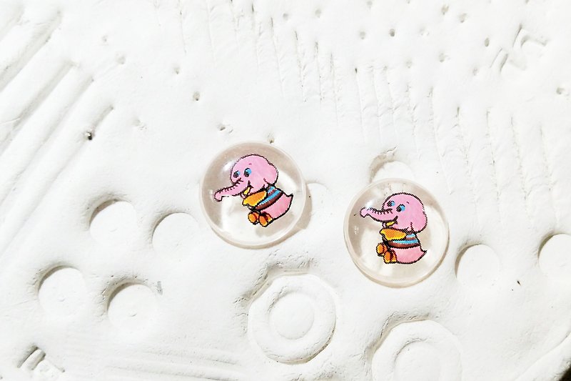 Pink Elephant Transparent Child Earrings / Clip / Needle - Earrings & Clip-ons - Plastic Transparent
