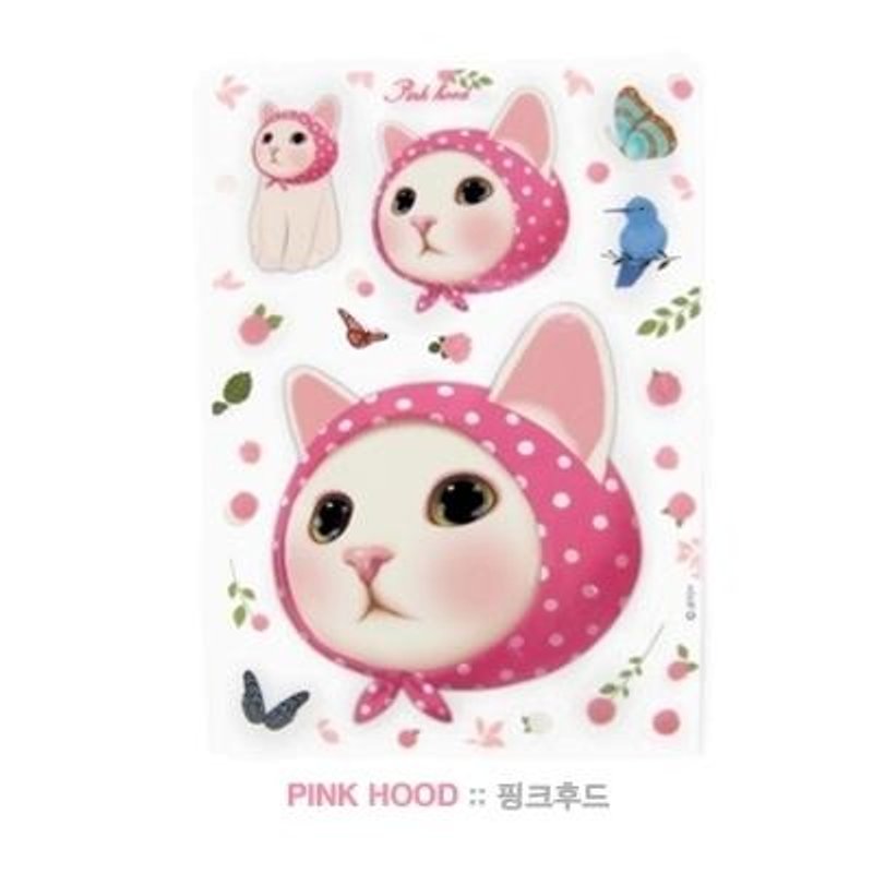 Jetoy, sweet cat decorative sticker _Pink hood J1508104 - สติกเกอร์ - กระดาษ หลากหลายสี