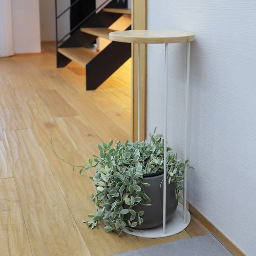 日本COLLEND 日本COLLEND HAK 實木鋼製圓形置物邊桌/盆栽架-DIY