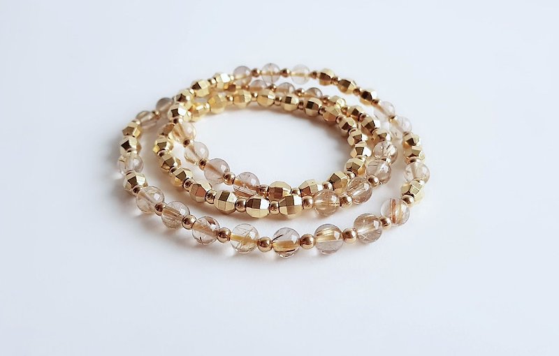 Gemstone gold natural ore blonde crystal brass three-ring bracelet . necklace - Bracelets - Gemstone Gold
