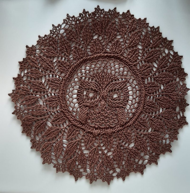 Wise Owl decorative crocheted napkin (napkin, panel, dreamcatcher) - Wall Décor - Cotton & Hemp Brown