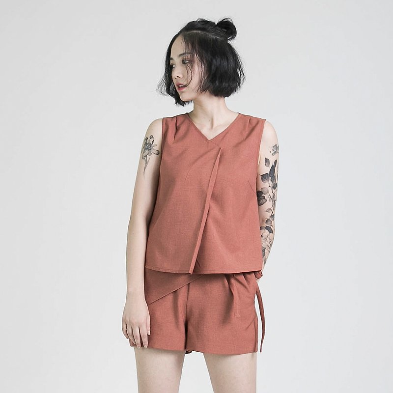 [Classic original] Admire_Simu pleated vest _CLT004_Autumn Maple Brown - Women's Shorts - Cotton & Hemp Orange