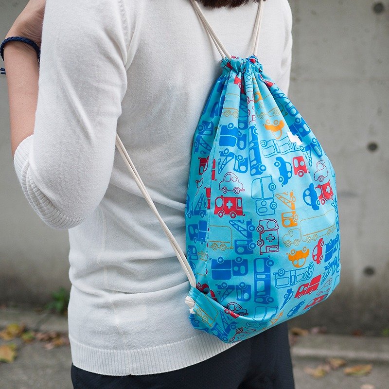 Cars always mobilize their parents light blue back waterproof bunches pocket - Drawstring Bags - Waterproof Material Blue