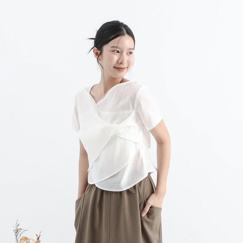 Jage_璞玉扭結上衣_25SF004_白 - 女襯衫 - 其他人造纖維 白色