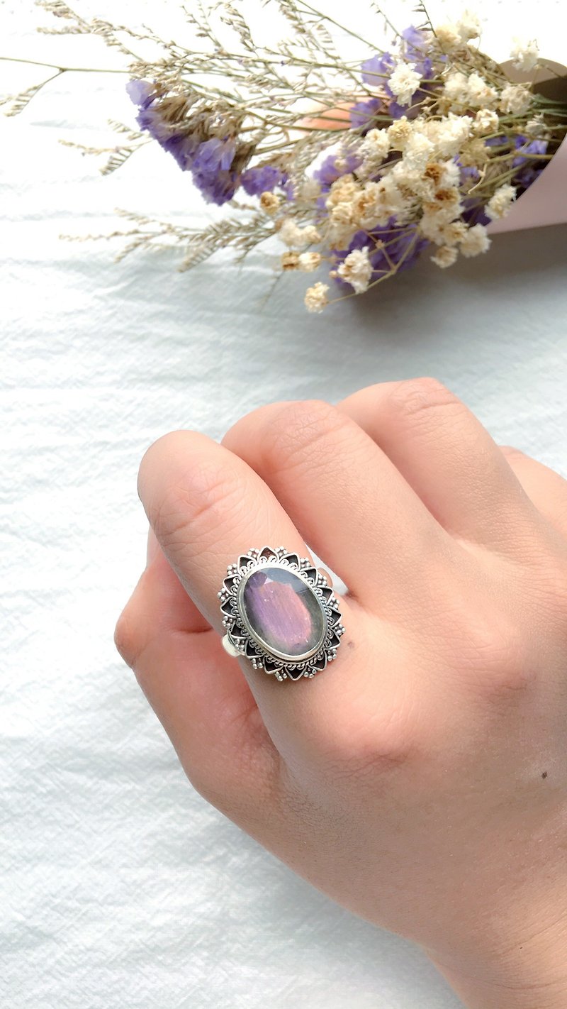 Purple Labradorite 925 Sterling Silver Lace Ring Nepalese Handmade Silverware - General Rings - Gemstone Silver