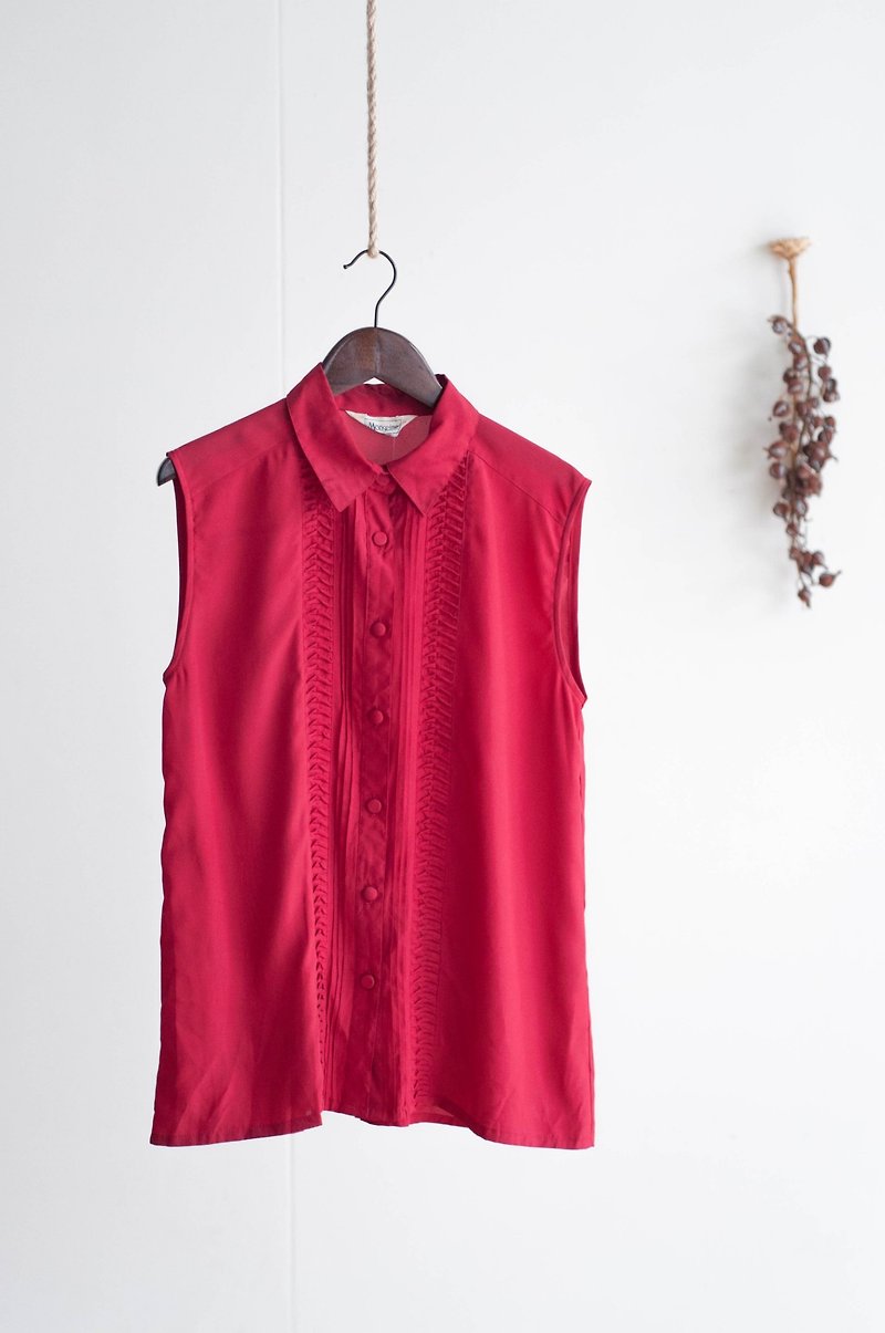 Vintage / 襯衫 / 手改無袖 no.425 - 女襯衫 - 聚酯纖維 紅色