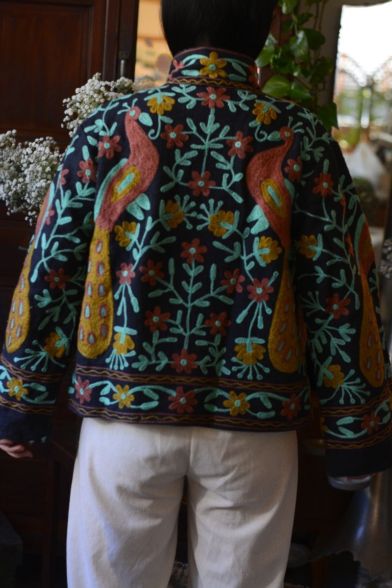 Suzani蘇札尼手工刺繡純棉寬袖外套 - 夜間森林 - 女大衣/外套 - 棉．麻 多色