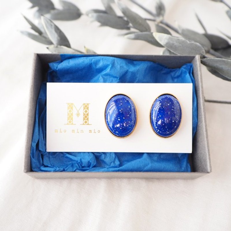 Cloisonne ware December birthstone Oval earrings ~Lapis lazuli~ - Earrings & Clip-ons - Glass 