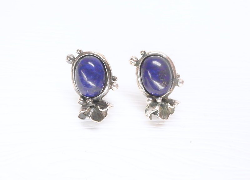 Ermao Silver[morning dew bezel setting-petal fishtail design earrings] lapis lazuli. Sterling silver. A pair - Earrings & Clip-ons - Sterling Silver Silver